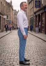 Hand Made Bannockbane Light Blue Tartan Trouser Right