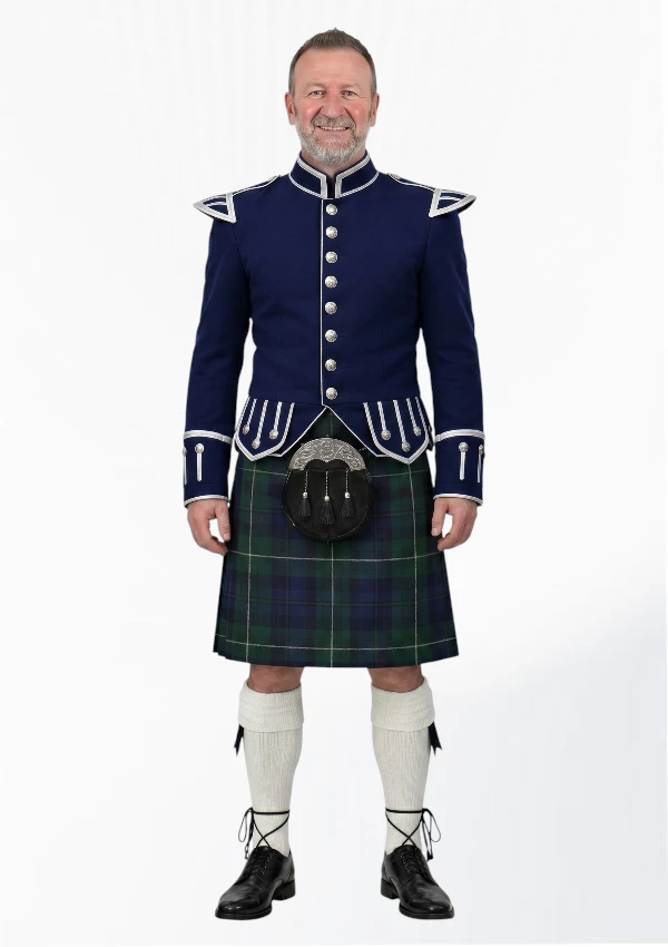 Navy Doublet Kilt Outfit Front