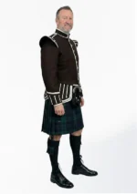 Black Watch Tartan Doublet Kilt Outfit with Dark Brown Jacket Right Side