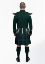 Black Watch Tartan Doublet Kilt Outfit with Dark Green Jacket Back