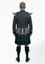 Black Watch Tartan Doublet Kilt Outfit with Dark Grey Jacket Back