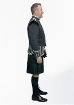 Black Watch Tartan Doublet Kilt Outfit with Dark Grey Jacket Left Side