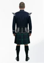 Black Watch Tartan Doublet Kilt Outfit with Navy Blue Jacket Back