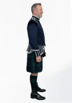 Black Watch Tartan Doublet Kilt Outfit with Navy Blue Jacket Right Side