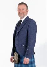 Blue Tweed Argyle Kilt Jacket With Vest Left Side View