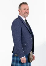 Blue Tweed Argyle Kilt Jacket With Vest Right Side View