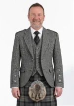 Veste de Kilt Argyle Décontractée en Tweed Gris Clair avec Gilet Vue Avant
