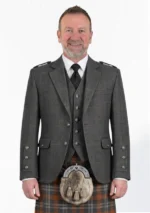 Charcoal Grey Tweed Argyle Kilt Jacket With Vest Front View