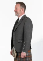 Charcoal Grey Tweed Argyle Kilt Jacket With Vest Left Side View
