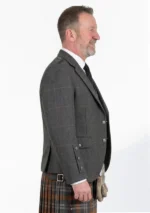 Charcoal Grey Tweed Argyle Kilt Jacket With Vest Right Side View
