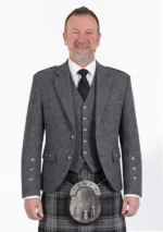 Chaqueta Argyle de Tweed Espiga Carbón Vista Frontal