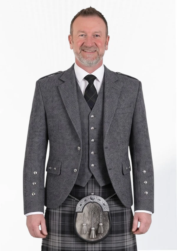 Charcoal Herringbone Tweed Argyle Jacket Front View