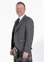 Chaqueta Argyle de Tweed Espiga Carbón Vista Lateral Izquierda