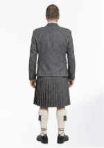 Charcoal Herringbone Tweed Kilt With Charcoal Herringbone Tweed Argyle Jacket Kilt Outfit Back