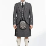 Charcoal Herringbone Tweed Kilt With Charcoal Herringbone Tweed Argyle Jacket Kilt Outfit Front