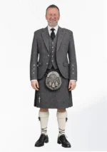 Charcoal Herringbone Tweed Kilt With Charcoal Herringbone Tweed Argyle Jacket Kilt Outfit Front