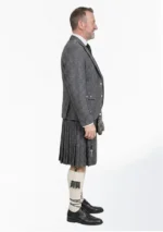 Charcoal Herringbone Tweed Kilt With Charcoal Herringbone Tweed Argyle Jacket Kilt Outfit Right Side