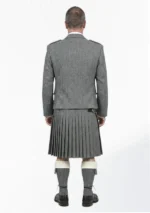 Dark Grey Herringbone Tweed Kilt with Dark Grey Herringbone Tweed Argyle Jacket Outfit Back