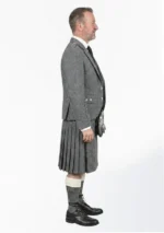 Dark Grey Herringbone Tweed Kilt with Dark Grey Herringbone Tweed Argyle Jacket Outfit Right Side