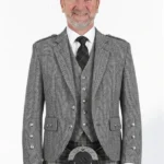 Dark Grey Tweed Argyle Kilt Jacket With Vest Front View