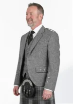Dark Grey Tweed Argyle Kilt Jacket With Vest Left Side View