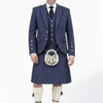 Dark Navy Blue Tweed Kilt with Dark Navy Blue Tweed Argyle Jacket Kilt Outfit Front
