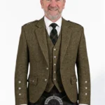 Dark Olive Green Tweed Argyle Jacket Front View