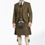 Dark Olive Green Tweed Kilt With Dark Olive Green Tweed Argyle Jacket kilt Outfit Front