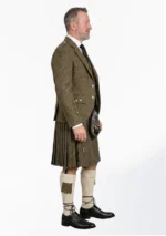 Dark Olive Green Tweed Kilt With Dark Olive Green Tweed Argyle Jacket kilt Outfit Right Side
