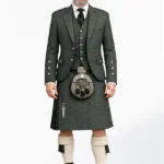 Dark Teal Blue & Green Tweed Kilt with Dark Teal Blue & Green Tweed Argyle Jacket Kilt Outfit Front