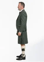 Dark Teal Blue & Green Tweed Kilt with Dark Teal Blue & Green Tweed Argyle Jacket Kilt Outfit Left Side