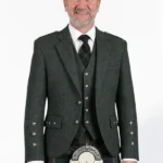 Dark Teal Or Blue & Green Tweed Argyle Jacket Front View