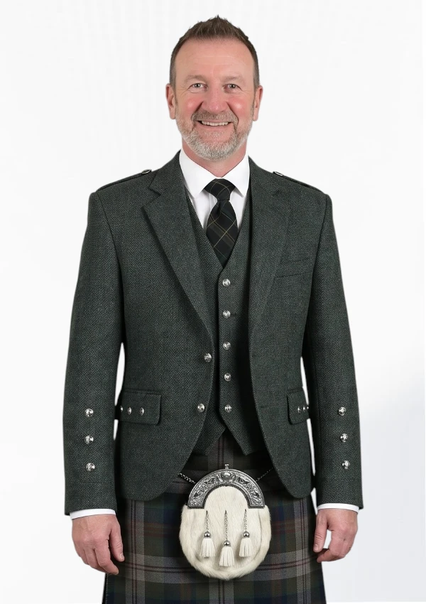 Dark Teal Or Blue & Green Tweed Argyle Jacket Front View