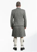 Grey Herringbone Tweed Kilt with Grey Herringbone Tweed Argyle Jacket Kilt Outfit Back