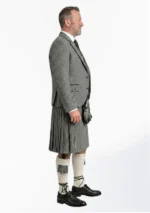 Grey Herringbone Tweed Kilt with Grey Herringbone Tweed Argyle Jacket Kilt Outfit Right Side