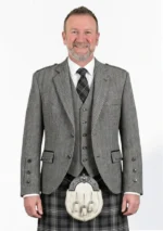 Grey Tweed Argyle Kilt Jacket With Vest Front View