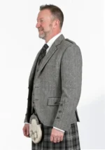 Grey Tweed Argyle Kilt Jacket With Vest Left Side View