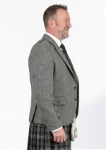 Grey Tweed Argyle Kilt Jacket With Vest Right Side View
