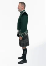 Grey Watch Tartan Doublet Kilt Outfit with Dark Green Jacket Left Side