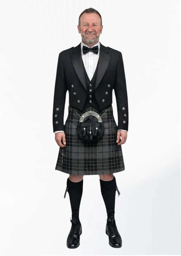 Grey Watch Tartan Prince Charlie Kilt Outfit Front