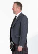 Chaqueta de Kilt Argyle de Lana Gris con Chaleco Vista Lateral Izquierda