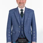 Indigo Blue Tweed Argyle Jacket Front View