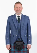 Chaqueta Argyle de Tweed Azul Índigo Vista Frontal