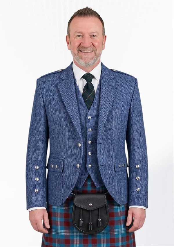 Indigo Blue Tweed Argyle Jacket Front View