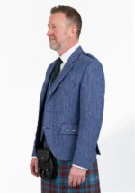 Chaqueta Argyle de Tweed Azul Índigo Vista Lateral Izquierda