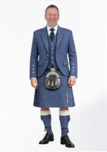 Indigo Blue Tweed Kilt With Indigo Blue Tweed Argyle Jacket Kilt Outfit Front