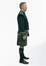 Irish National Tartan Doublet Kilt Outfit with Dark Green Jacket Right Side
