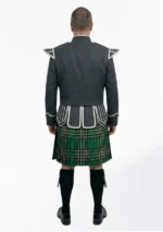 Irish National Tartan Doublet Kilt Outfit with Dark Grey Jacket Back