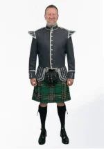 Irish National Tartan Doublet Kilt Outfit with Dark Grey Jacket Front