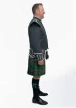 Irish National Tartan Doublet Kilt Outfit with Dark Grey Jacket Right Side